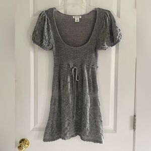 AphOrism Babydoll Top Medium Y2K Milkmaid Crochet Ribbed Gray Boho Alpaca Blend